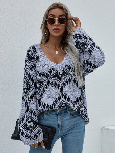 Geometric Print Chunky Knit Sweater