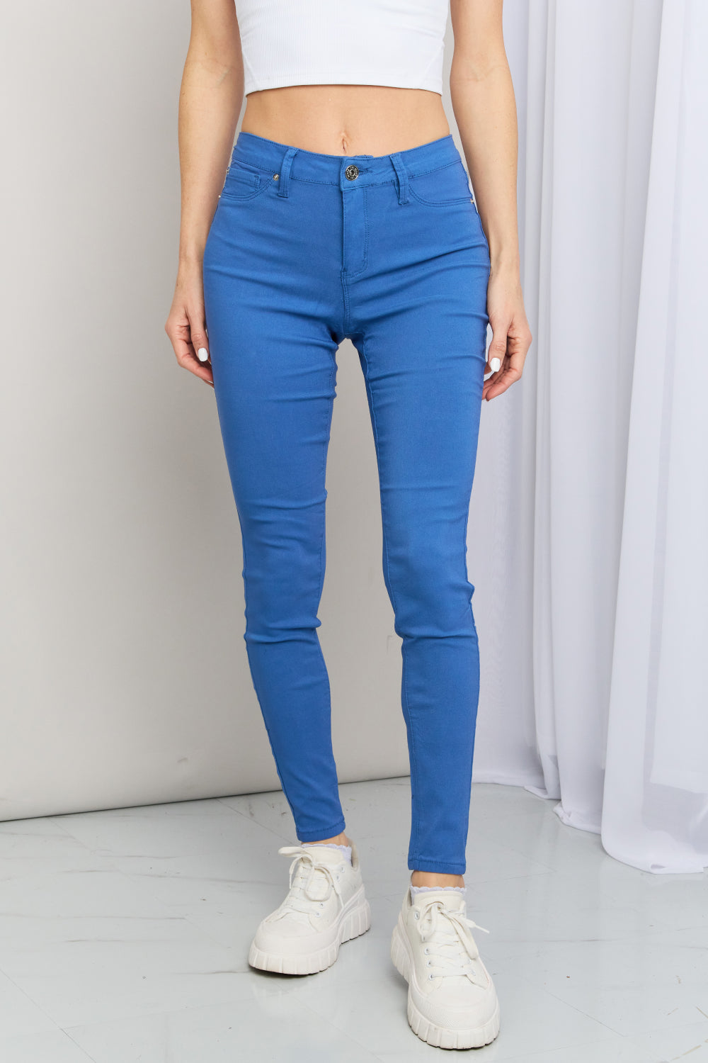 YMI Jeanswear Kate Hyper-Stretch Mid-Rise Skinny Jeans in Electric Blue