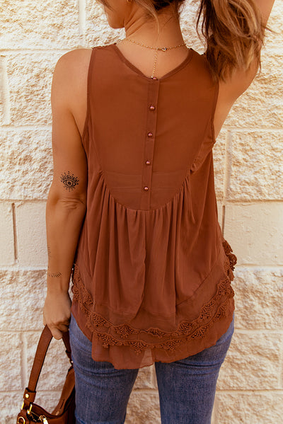 Lace Detail Button Back Sleeveless Top