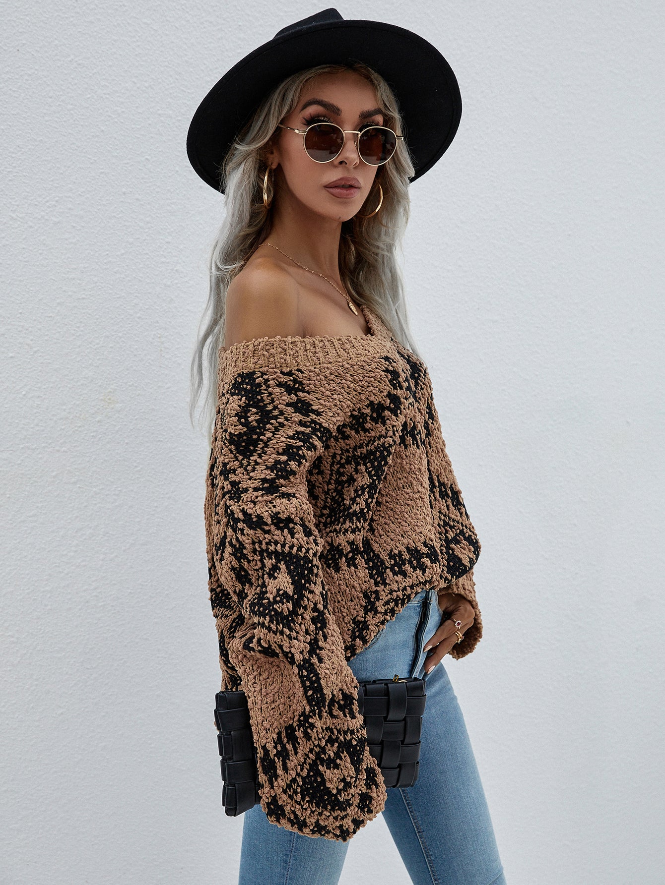 Geometric Print Chunky Knit Sweater