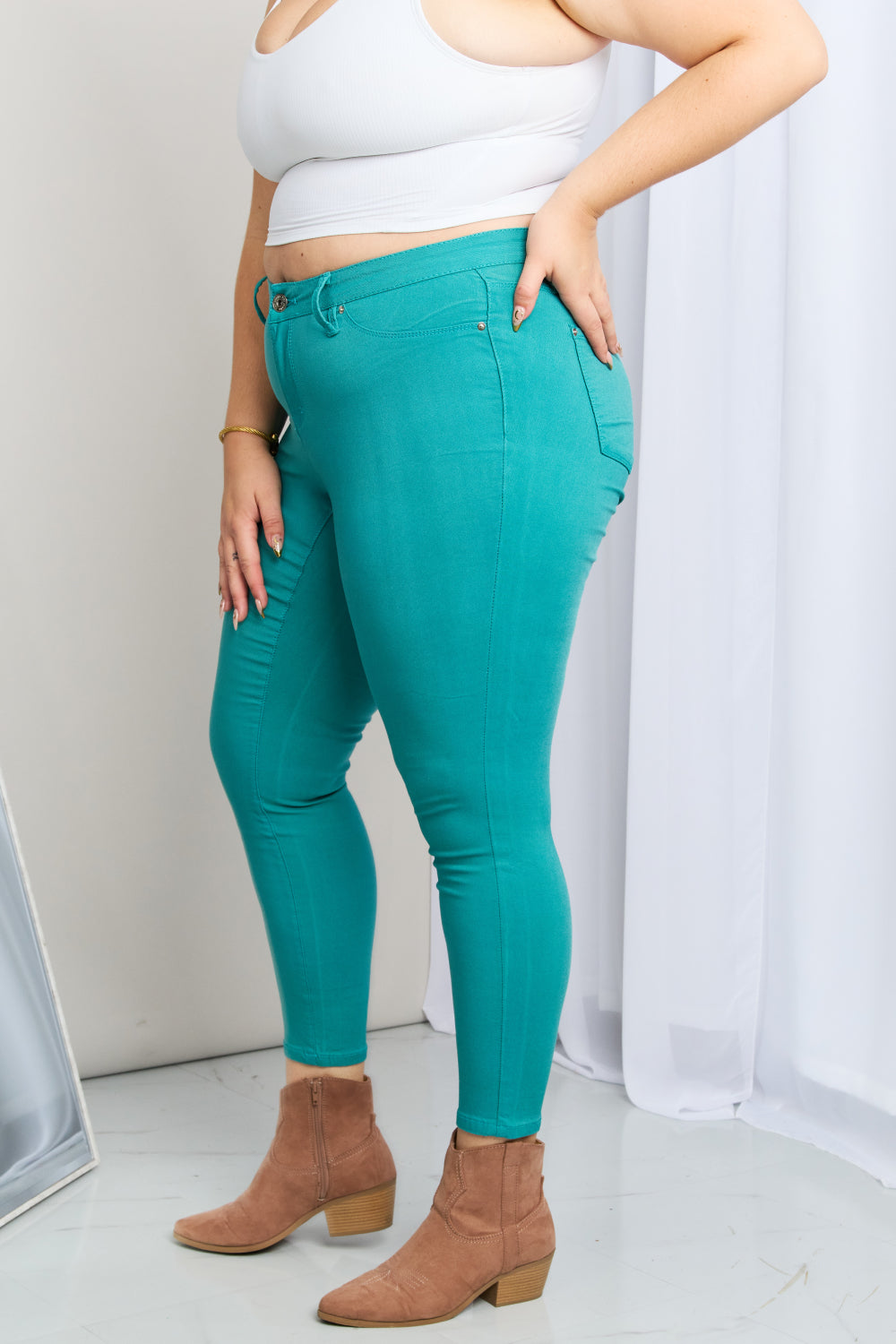 YMI Jeanswear Kate Hyper-Stretch Mid-Rise Skinny Jeans in Sea Green