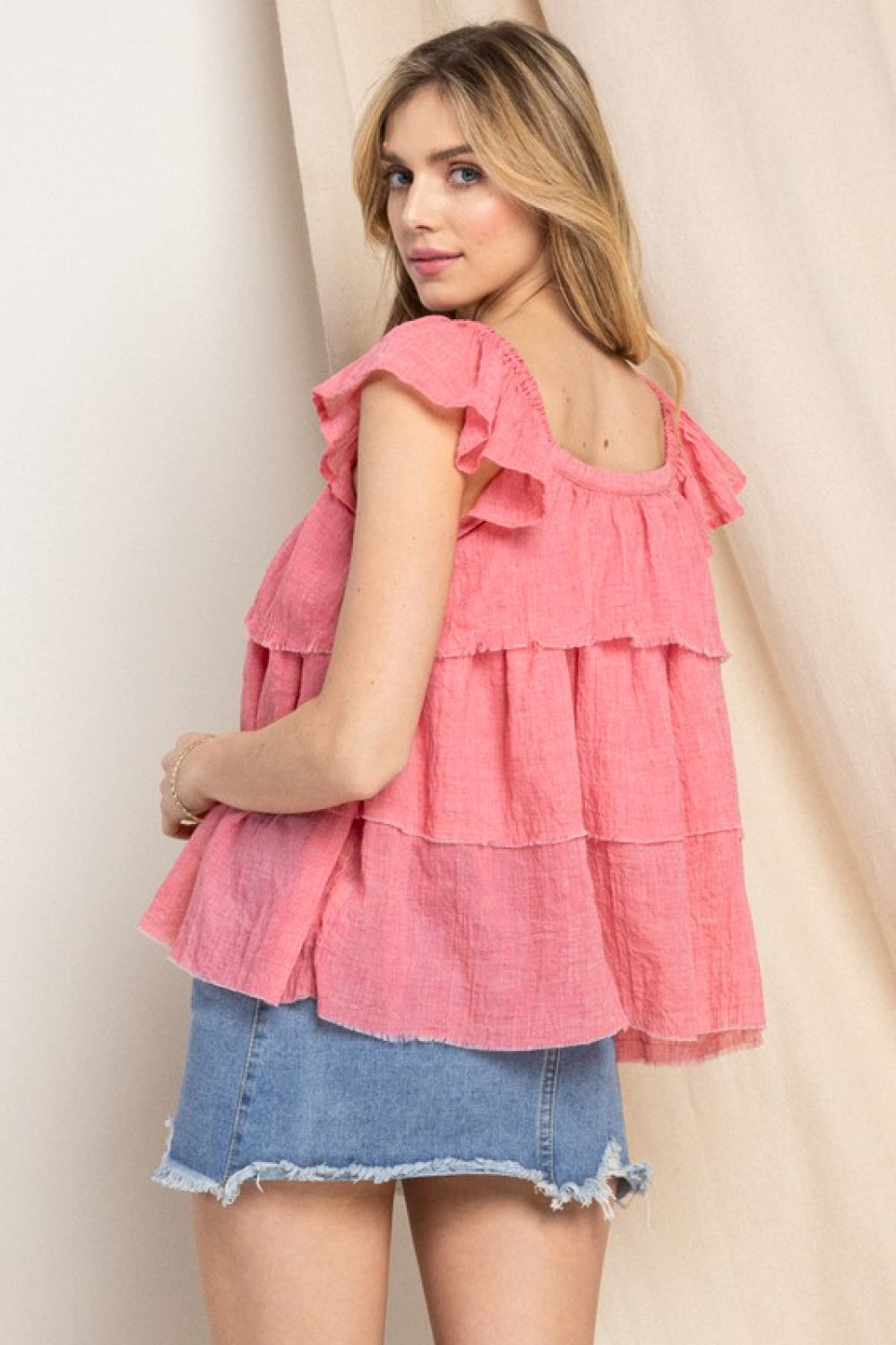 ODDI Buttoned Ruffled Top