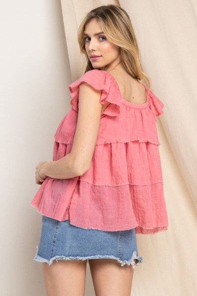 ODDI Buttoned Ruffled Top