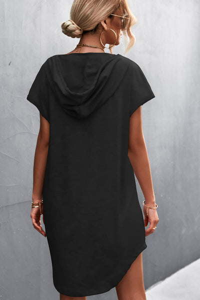 Two-Tone Drawstring Detail Hooded Dress