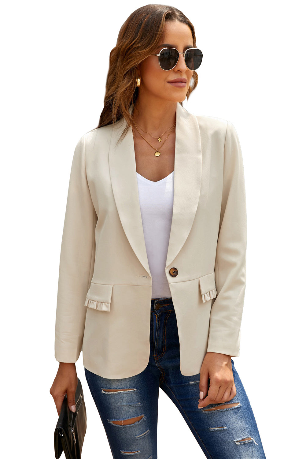 Lapel Collar Button Pocket Blazer