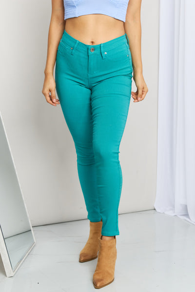 YMI Jeanswear Kate Hyper-Stretch Mid-Rise Skinny Jeans in Sea Green