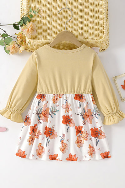 Girls Floral Two-Tone Dress