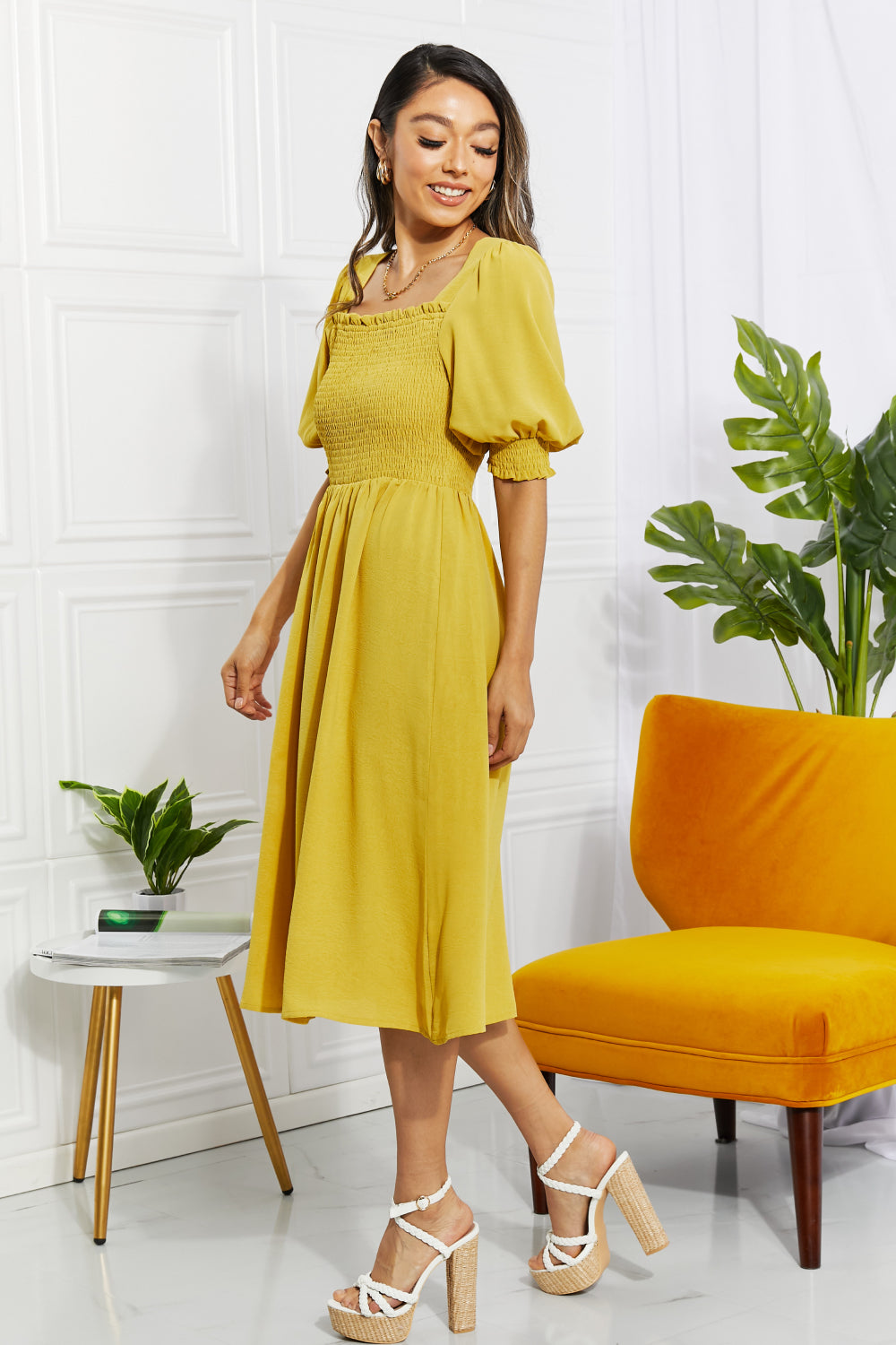 ODDI Love You Forever Square Neck Midi Dress