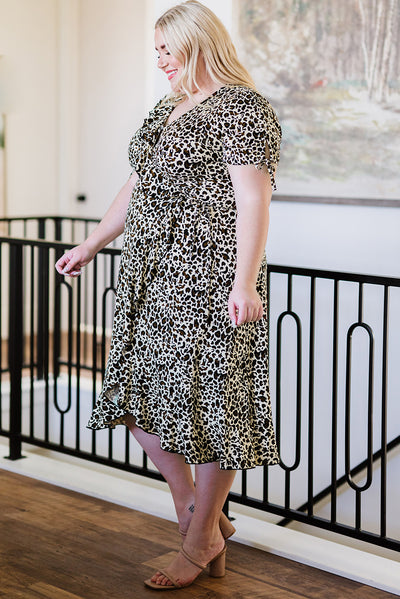 Leopard Print Ruffled Midi Dress