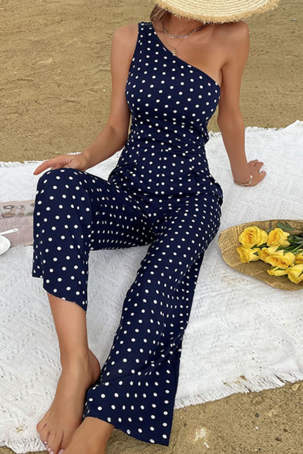 Polka Dot One-Shoulder Jumpsuit