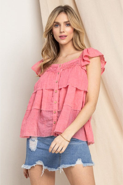 ODDI Buttoned Ruffled Top