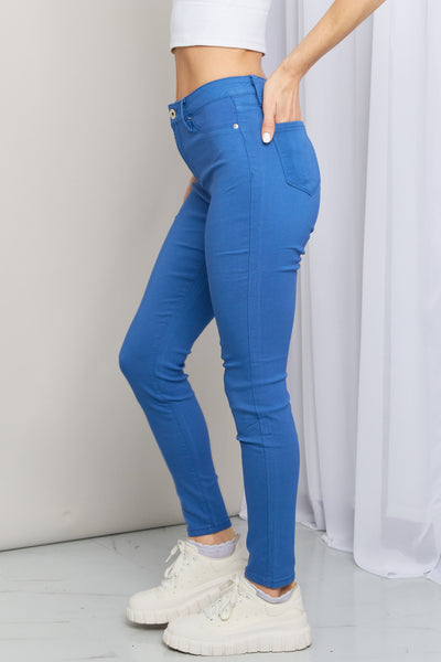 YMI Jeanswear Kate Hyper-Stretch Mid-Rise Skinny Jeans in Electric Blue