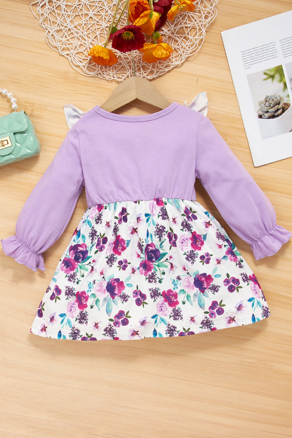 Girls Floral Two-Tone Dress