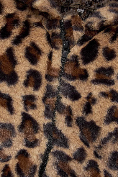 Girls Leopard Zipper Front Hooded Coat