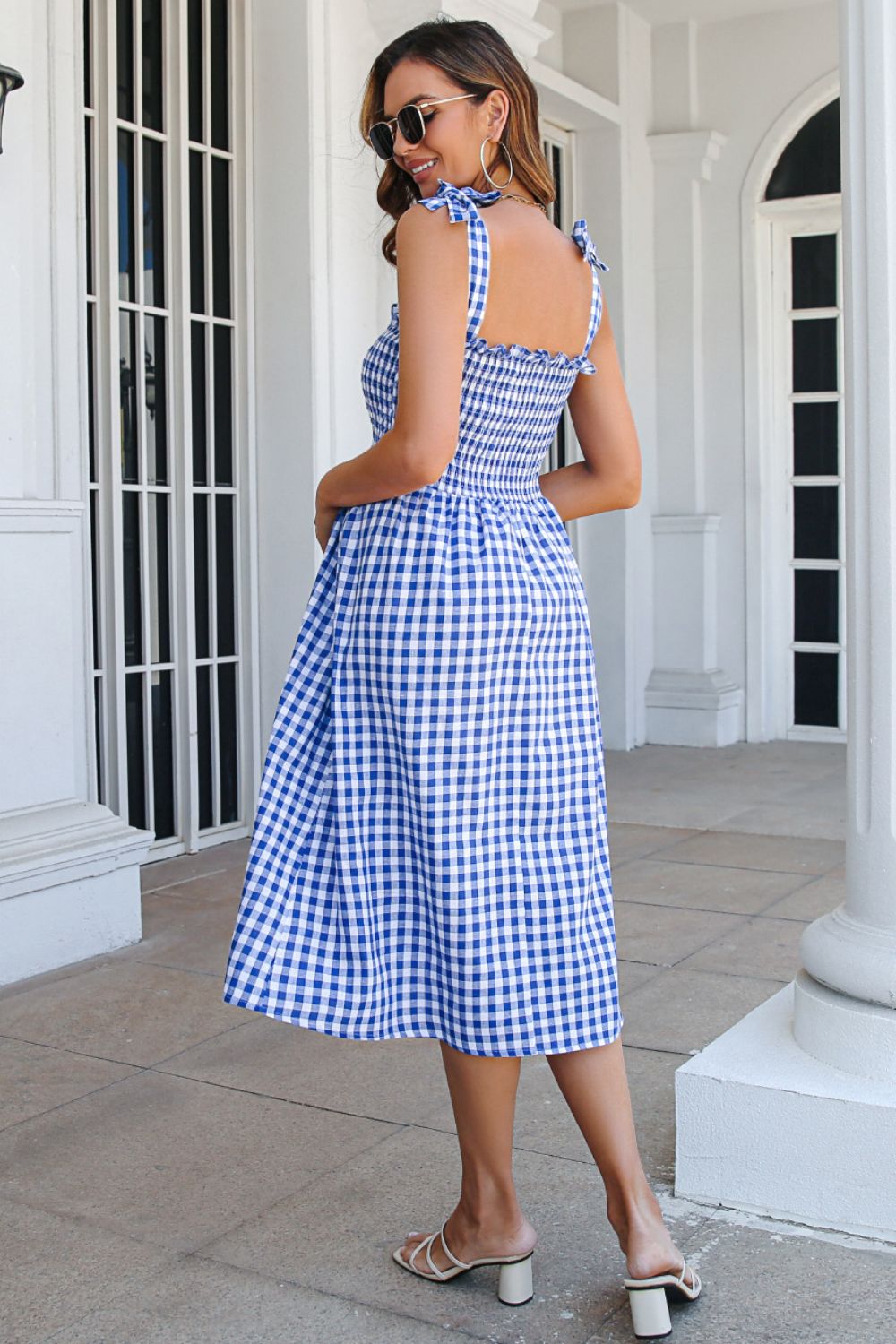 Plaid Frill Trim Tie Shoulder Dress